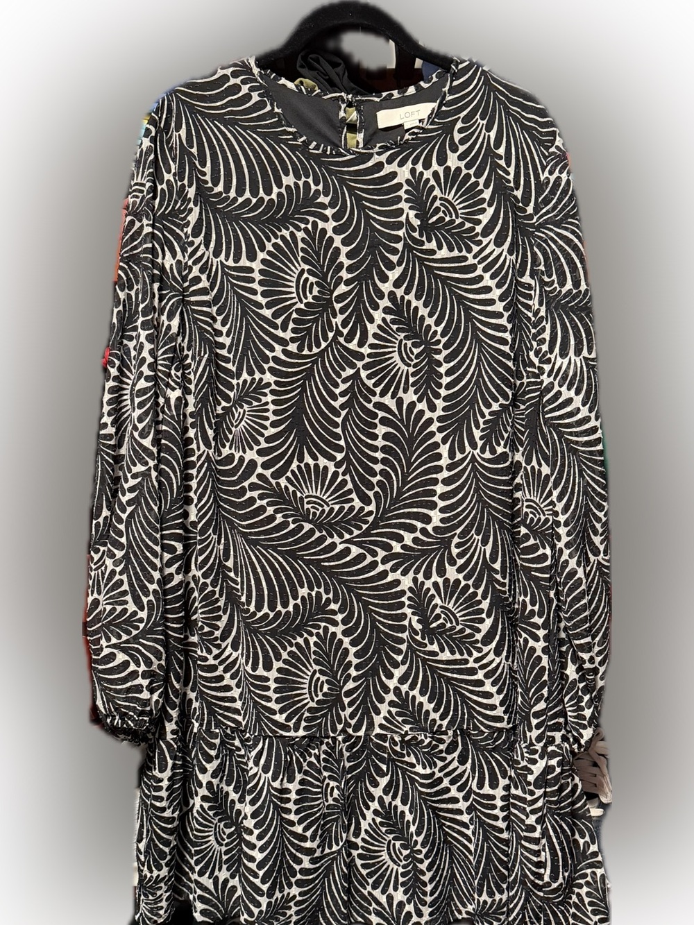 LOFT Black and Cream Printed Dress Top